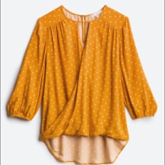 Tops - Yellow surplice blouse, polka dots, size small